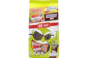 MARS SNICKERS, SKITTLES Gummies, TWIX & LIFE SAVERS Halloween Gummies Fun Size and Mini Chocolate Candy Variety Pack, Halloween Candy Individually Wrapped, 55 Ct Bulk Bag