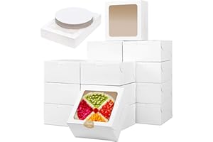 HeroFiber Cake Boxes 12 inch, & Cake Boards. Set of 10, Bakery Box With Plastic Window, For Your Bundt Cake, Cheesecake, Cookies, Pastry, Donuts, Cupcakes, Pies & More. Cajas Para Pasteles