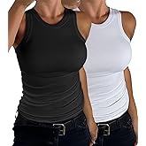 VAFFUL 2 Piece Tank Top for Women Crew Neck Sleeveless Basic Knit Ribbed Racerback Casusal Camis