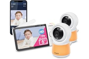 VTech RM5754-2HD Smart Wi-Fi Video Baby Monitor with 5” Display and 1080p HD Cameras, Built-in Night Light & 2 Cameras, White