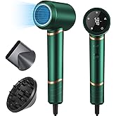 Hair Dryer Negative Ionic Blow Dryer for Fast Drying,Low Noise,Thermo Control Hair Dryer 2 Speed and 3 Heat Settings,Cold Air Button with 1 Diffuser 110000 RPM High Speed Brushless Motor (Green)
