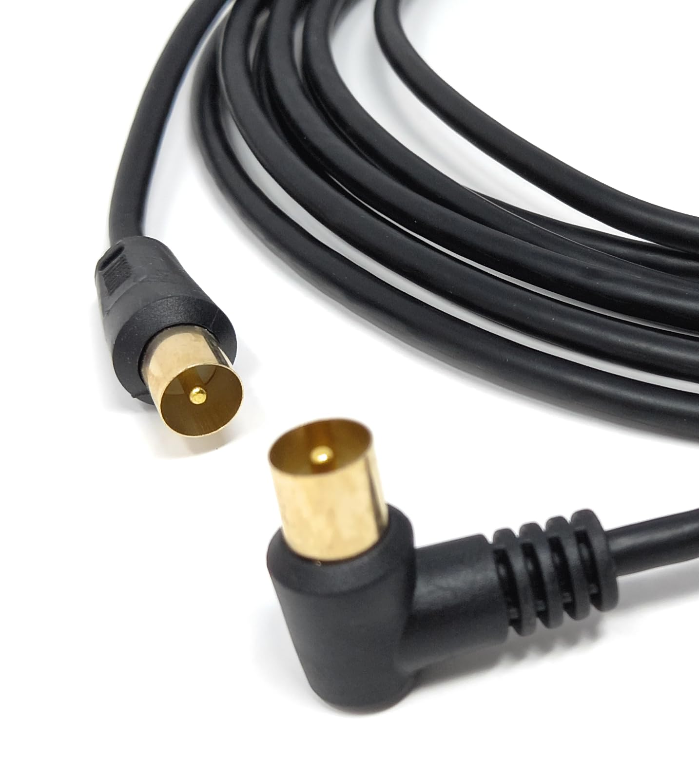 DRUT 4m TV Male to Male Plug Coaxial Cable RG6 Aerial Digital Antenna RF Fly Lead Cable (Right Angle, Black Gold, 13ft.)