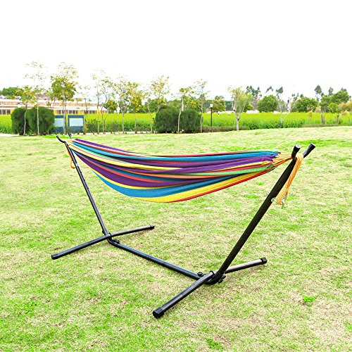 ONCLOUD Double Hammock with 9 FT Stand Space Saving Carrying Case (Rainbow)