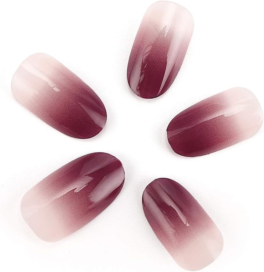 LIARTY 24pcs 12 Different Sizes Ellipse Artificial False Nails Smooth Purple Gradient Acrylic Full Cover Fake Nails