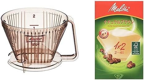 Amazon メリタ Melitta コーヒー ドリッパー 日本製 計量スプーン付き 目盛り付き プラスチック製 2 4杯用 ブラウン アロマフィルターシリーズ Af M1 2 コーヒー フィルター ペーパー 2 4杯用 1 2 用 40枚入り アロマジックシリーズ ブラウン セット買い コーヒー