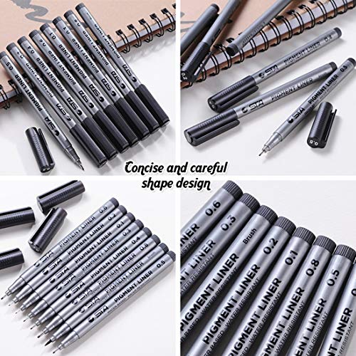 SAYEEC Fine-Liner Pens Sketching Pen Set of 10 Various Size Drawing Markers Pens Ink Pens Refills Multifunction Writing Note Waterproof Pens Black for Design Office Artist