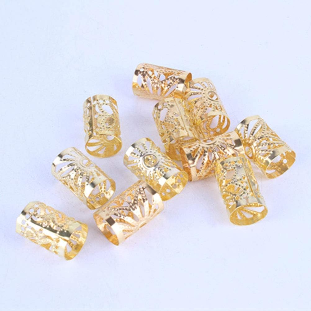 Beaupretty 100pcs Dreadlocks Beads Metal Hair Cuffs Braiding Beads Filigree Tube Hair Accessory Hair Decoration (Silver + Golden) - Image 5