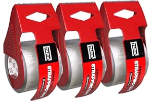 Tapix Strapping Tape with Dispenser 48mm x 10 Meter, (3 Pack) Fiberglass Tape Super Strong Reinforced Tear Resistant Clear St