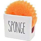 Heartland Home Porcelain Sponge Holder for Kitchen Sink. Compact Sink Caddy Organizer - Scrub Daddy Compatible Dish Sponge Holder. Ceramic Black and White Kitchen Decor and Cute Kitchen Accessories