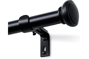 ZNONOX Black Curtain Rods for Windows 28 to 48 Inches, 1 Inch Decorative Curtain Rod Set, Adjustable Length Heavy Duty Metal Window Curtain Rod with Brackets