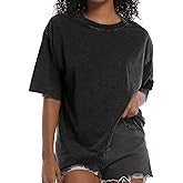 BINTEHGS Oversized Grunge Vintage t Shirts for Women Short Sleeve Cotton Casual Baggy Tees Teens Trendy Crew Neck Loose Tops