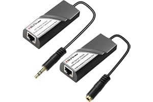 SIUNIMAS Pro RJ45 to 1/8” AUX Male-Female Audio Converter Extender Box Build-in Audio Isolators Connecting Over Cat5 / Cat6 etc Quality Gold Coating3.5mm Connectors (SIMRJ45-AUX (M-F Connectors))