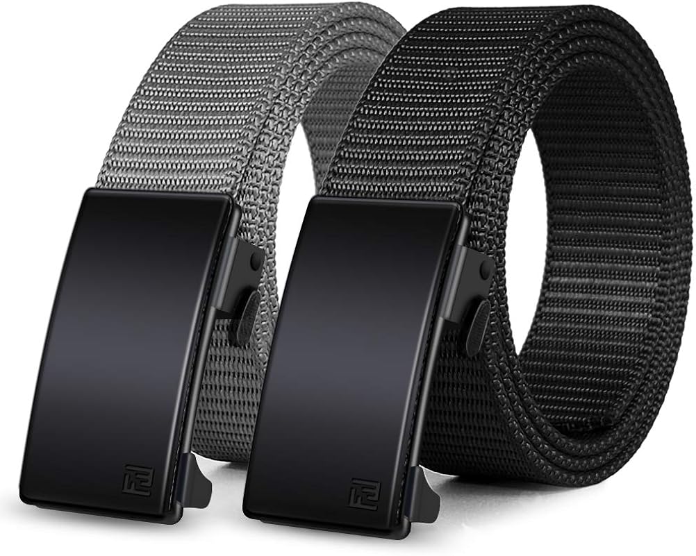 Nylon Ratchet Belt 2 Pack,  Belts for Men Nylon Belt Automatic Slide