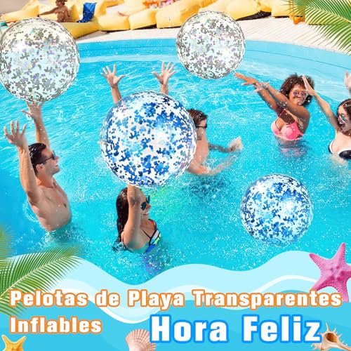 7CDXD 8 Pelota Inflable de Playa, 40 cm/16 Pulgadas Pelotas de Playa con Lentejuelas, con Bomba de Aire Gratis para Piscina, Fiesta