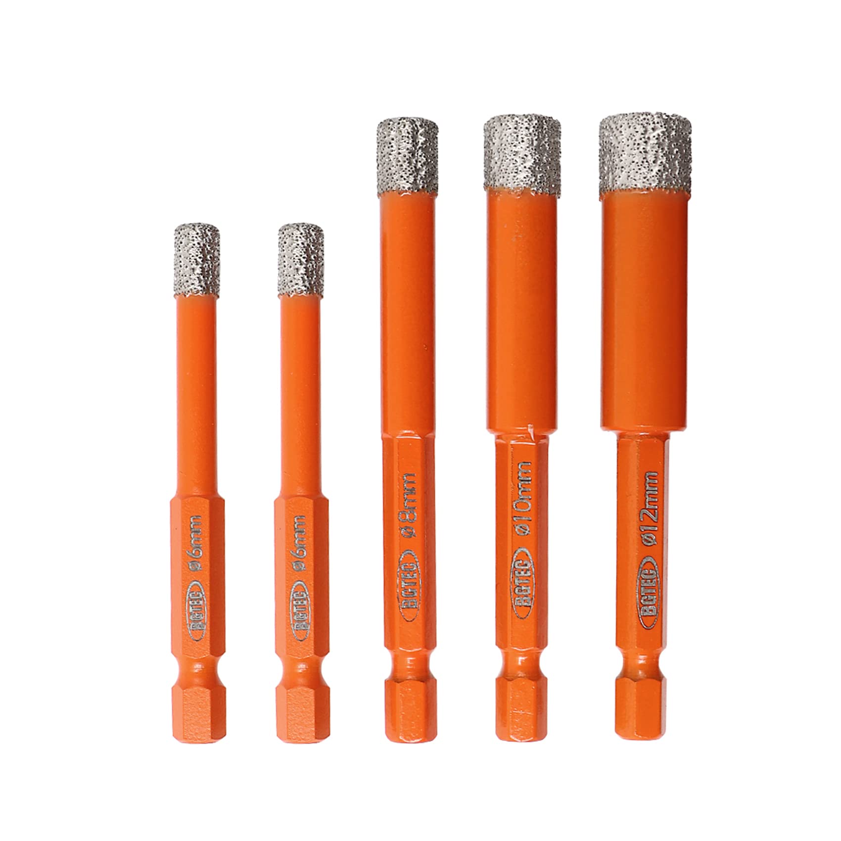 BGTEC Dry Diamond Drill Bits 5pcs 6mm 6mm 8mm 10mm 12mm with Quick Change Hex Shank for Granite Marble Porcelain Tile Ceramic — image 1