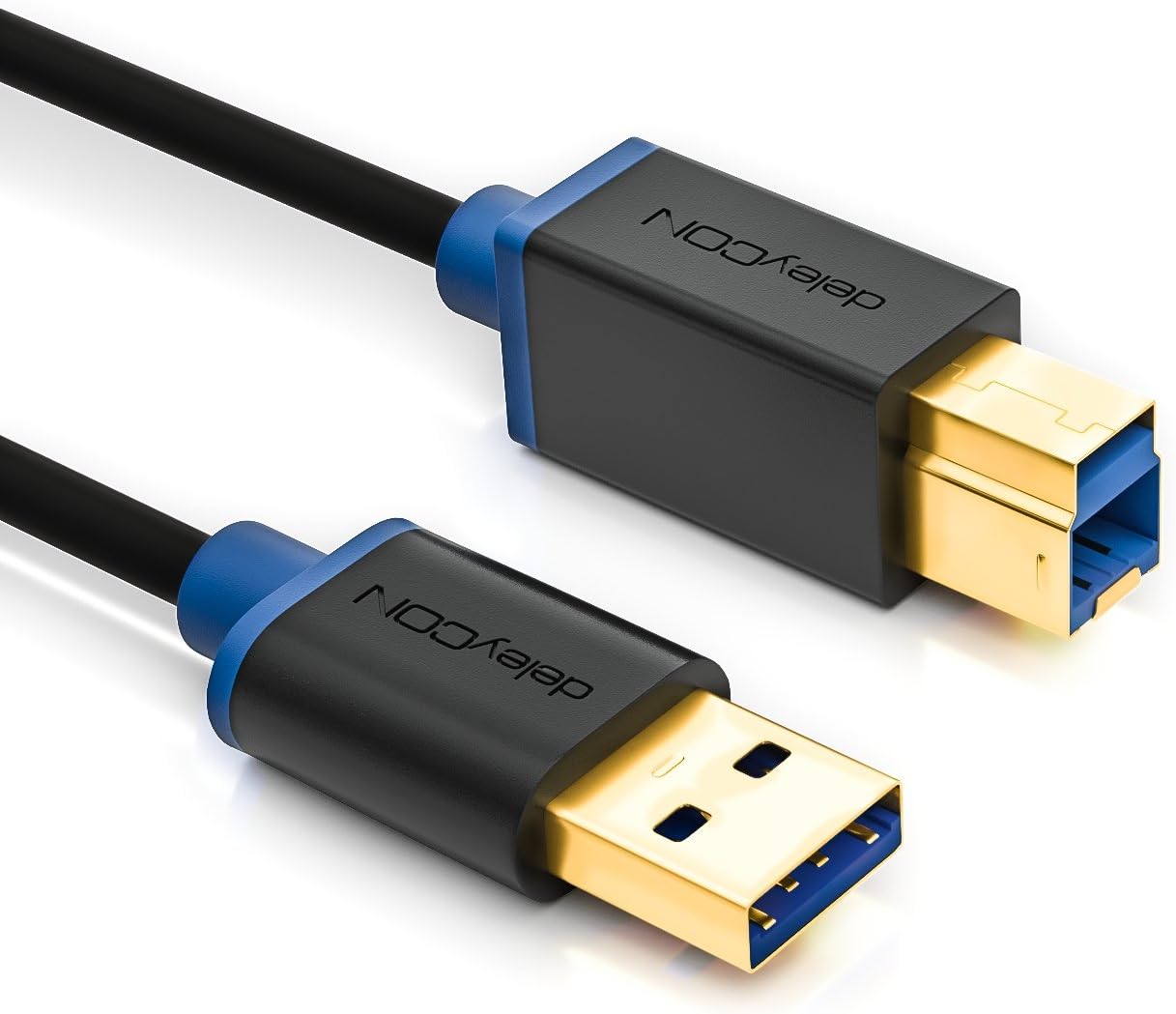 deleyCON 1.5m (4.92 ft.) USB 3.0 Super Speed Data Cable - USB A (Male) to USB B (Male) Transfer Rates up to 5Gbit/s - Black - Image 3
