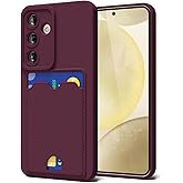 oakxco for Samsung Galaxy S25/ S24 Case with Card Holder, Cute Silicone Wallet Phone Case with Credit Card Slot, Soft Rubber Slim Purse for Women Men with Camera Cover Protection, Burgundy Maroon