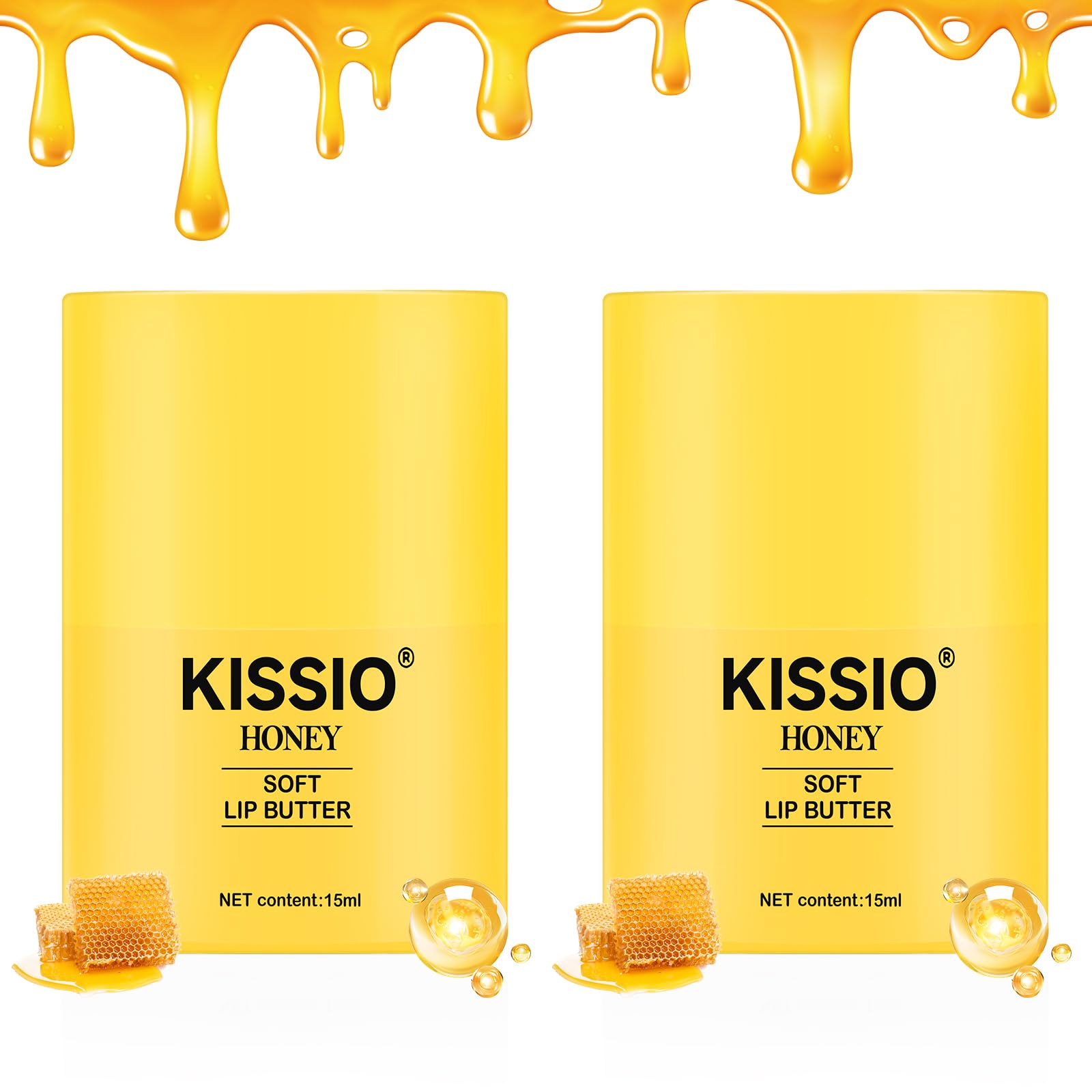 KISSIO Honey Lip Butter Set,Lip Balm with 1000 ppm Propolis Extract,Ceramide AP and Phytosphingosine,Long-lasting Moisture and Nourishe Lips,Lip Lines Care