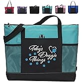 Getname Necklace Personalized Dog Tote Bag with Zipper Paw Print Bags Dog Mom Gifts for Women Custom Dog Travel Bag Doggie Things Bag Dog Name Tote Bag