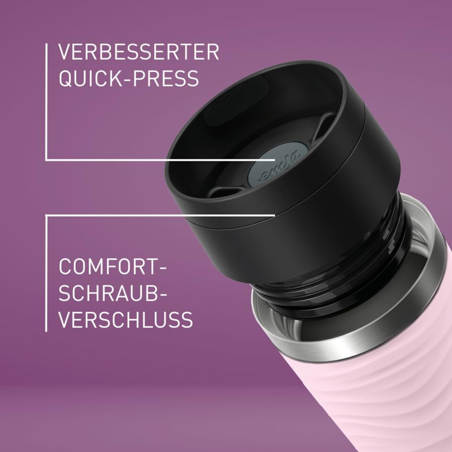 Emsa N20227 Travel Mug Wave Isolierbecher 0,5 Liter, neuer Komfort-Schraubverschluss, Edelstahl, 6h heiß und 12h kühl, 100% dicht, spülmaschinenfest, 360°-Trinköffnung, Pastellrosa 5