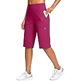 SANTINY 14" Shorts for Women Knee Length with Pockets High Waisted Stretch Long Bermuda Shorts for Summer Dressy Casual