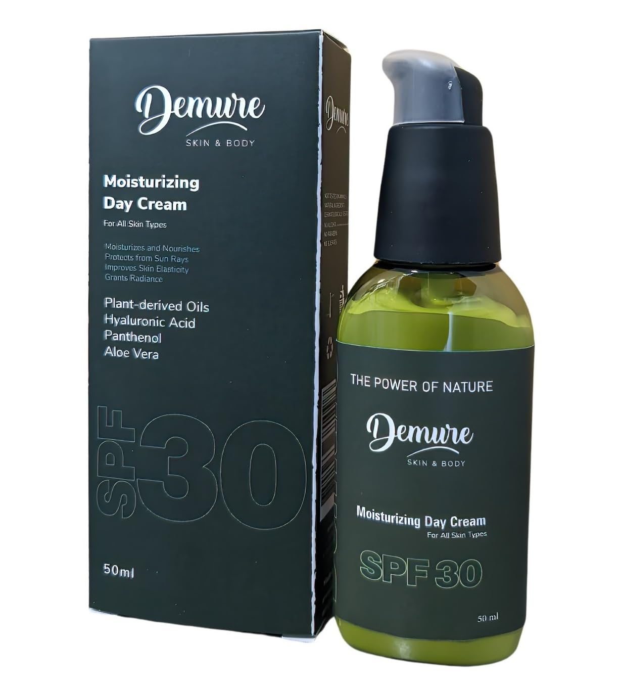 Demure Moisturising Day Cream SPF 30, Hyaluronic Acid, Panthenol Provitamin B5, Vitamin E, Aloe Vera, Sea Buckthorn, for Everyday Moisture and Protection