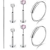 Zolure 18G/20G Flat Back Earrings Stud Threadless Nose Studs Surgical Steel Push in Earrings Tragus Cartilage Labret Helix Lip Conch Medusa Piercing Jewelry