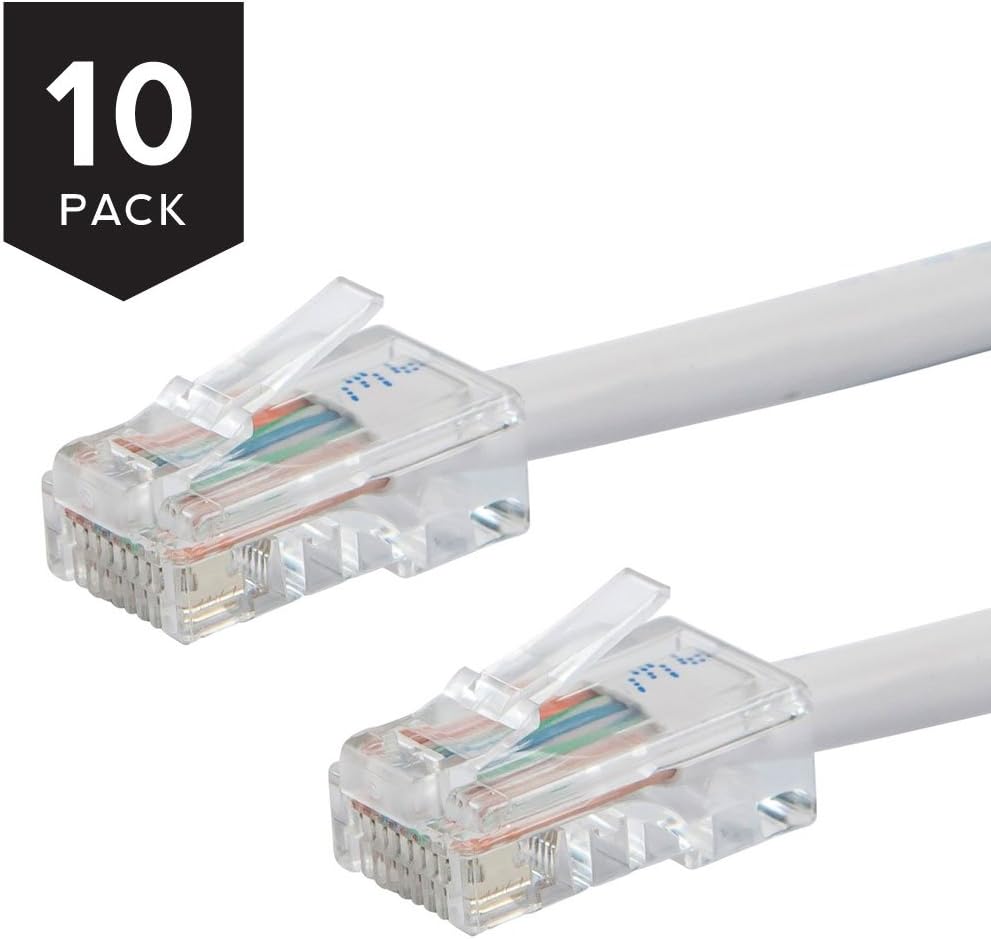Cat 5e Cables Made in USA, 11 Ft RJ45 Computer Networking Cord White