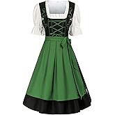 JASAMBAC Dirndl Dresses Women, 3 Piece Oktoberfest Costumes, German Bavarian Dress for Halloween Carnival