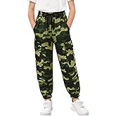Latnnut Girls Cargo Pant Cotton Elastic Waist Joggers Pants for Kids Hiking Training Sweat Casual Trousers with Pockets