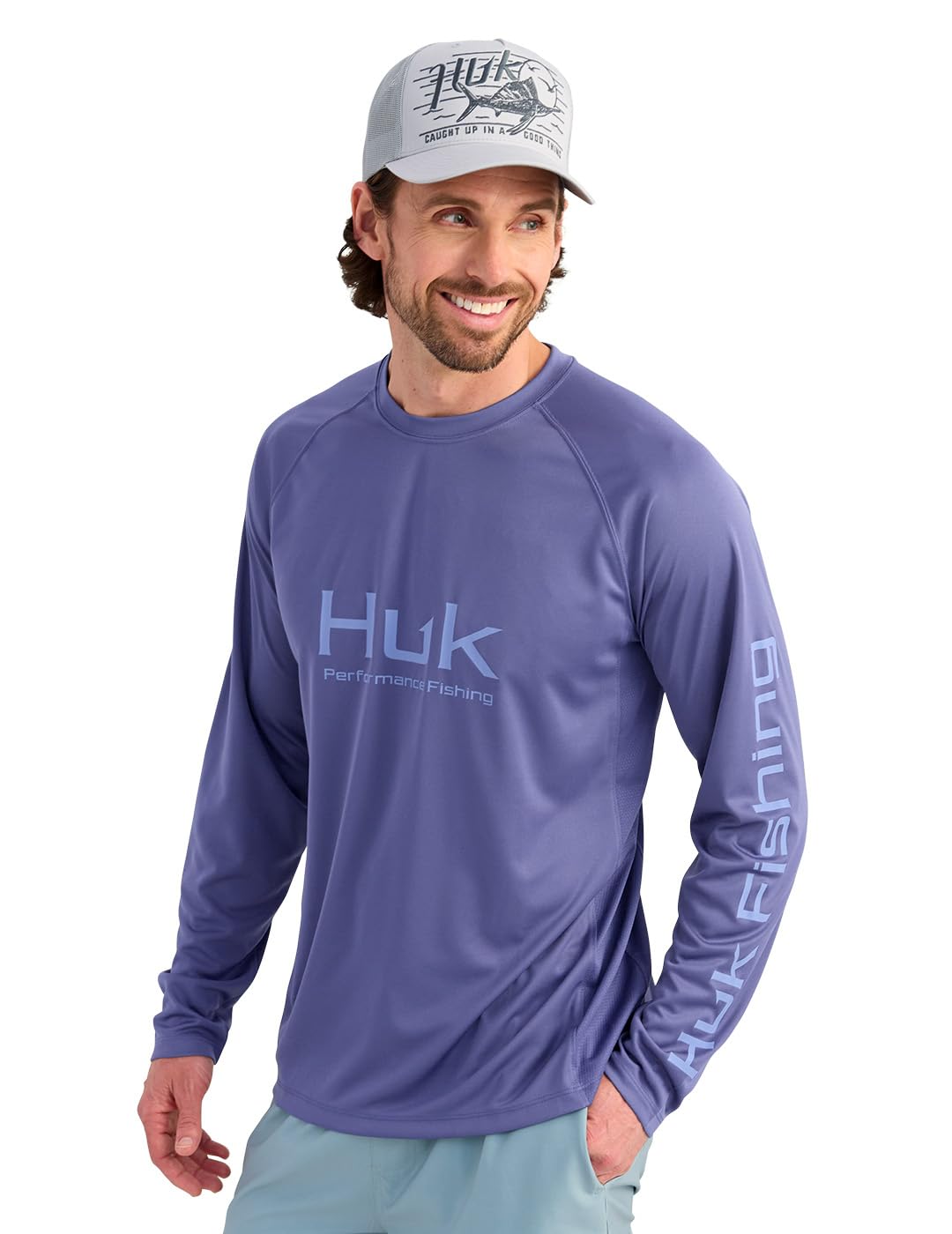 HUK Mens Pursuit Vented Long Sleeve Shirt, +30 UPF Fishing Shirt, Skipper Blue, XX-Large Image