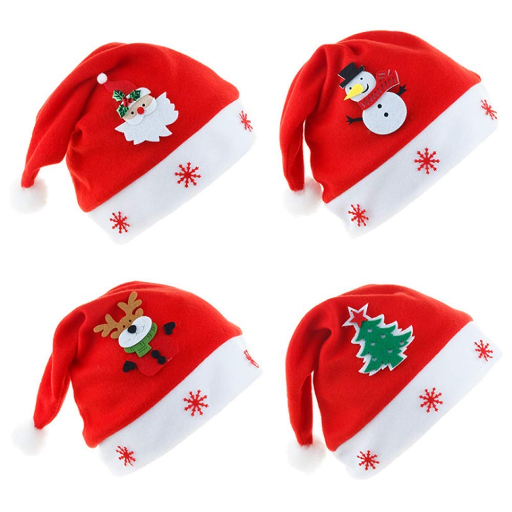 Dusenly 4 Packs Xmas Hat Unisex Christmas Hat for Adults Kids Childrens Santa Hats Costume Christmas Ornaments for Christmas Decorations