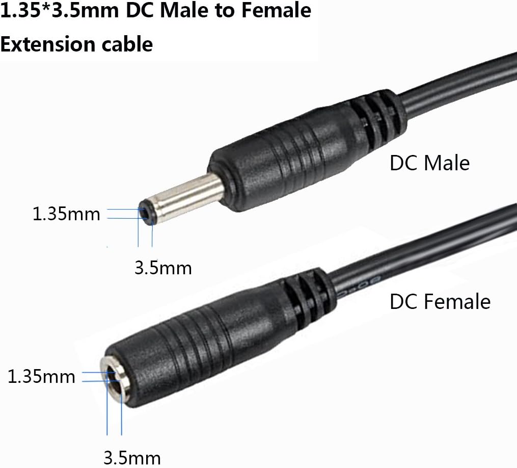 Liwinting 2pcs 5m/16.4ft DC Power Extension Cable 1.35mm / 3.5mm Male to Female Jack DC Power Cord Extension Cable for Cameras Power Adapter - Image 3