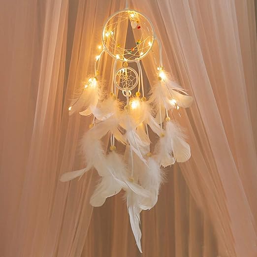 Feiliandajj Traumfanger Nachtlicht Feder Nachtlichter Wand Hangend Home Decor Nacht Lampe Fur Kinder Baby Schlafzimmer Wohnzimmer Geburtstag Geschenk Weiss Amazon De Kuche Haushalt