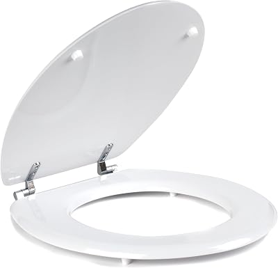 Beldray MDF Toilet Seat White Oval with Stainless Steel Release Hinge 360x428mm