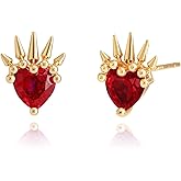 VACRONA 14K Gold Plated Heart Studs for Women Cute Red | White Cubic Zirconia Heart-Shape Flate Back Earrings Valentine's Day Jewelry