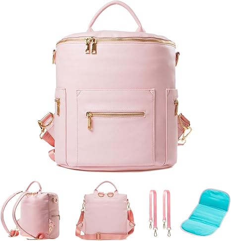 pink leather backpack diaper bag