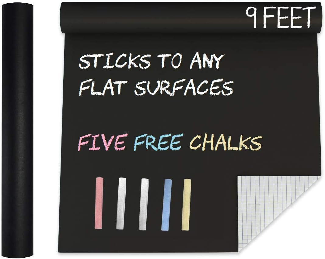 MMFB Arts Extra Large Blackboard Chalkboard Banner Vinyl Adhesive Paper (7.5 FEET) w/Free Color Chalks - Shelf Drawer Liner Wall Decal Poster Roll Paint Alternative - Peel & Stick Shape Silhouette : Office Products