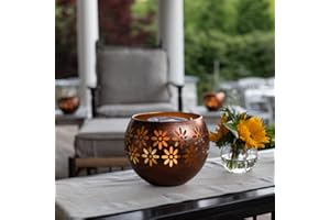 Original Solar Fire Bowl 8" (1-Pack) Outdoor Waterproof Solar Lanterns - Metal Porch Lights with Flickering Flame for Tabletop, Patio, Garden & Landscape Décor (Bronze/Copper)