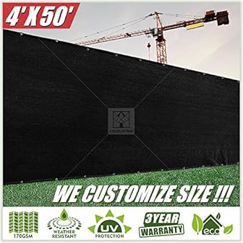 ColourTree 4' x 50' Black Fence Privacy Screen Windscreen, Commercial Grade 170 GSM Heavy Duty, We Make Custom Size