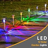 Wellgium Solar Lights Outdoor, Solar Lights Garden Lights Landscape Lighting Pathway Lights for Lawn Patio Stainless Steel-12 Pack(6 Colors)