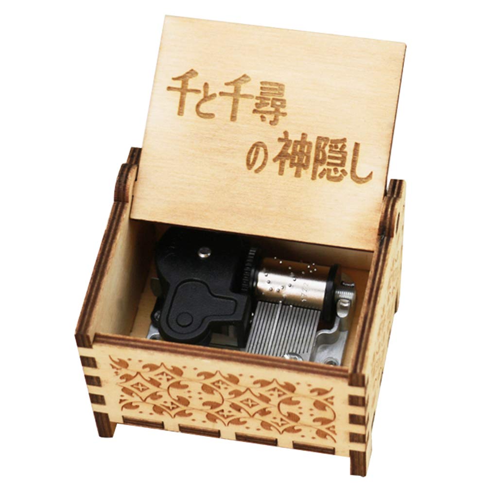 Music box 18 Note Windup Clockwork Mechanism Engraved Wood Music Box for Kids,Brown