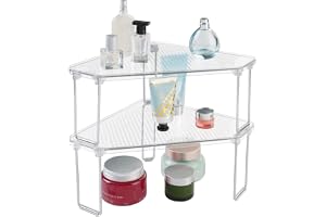 mDesign Plastic/Steel Corner Stackable Rack, Storage Organizer Shelf for Bathroom, Vanity, Countertop, Sink, Cabinet, Holds M