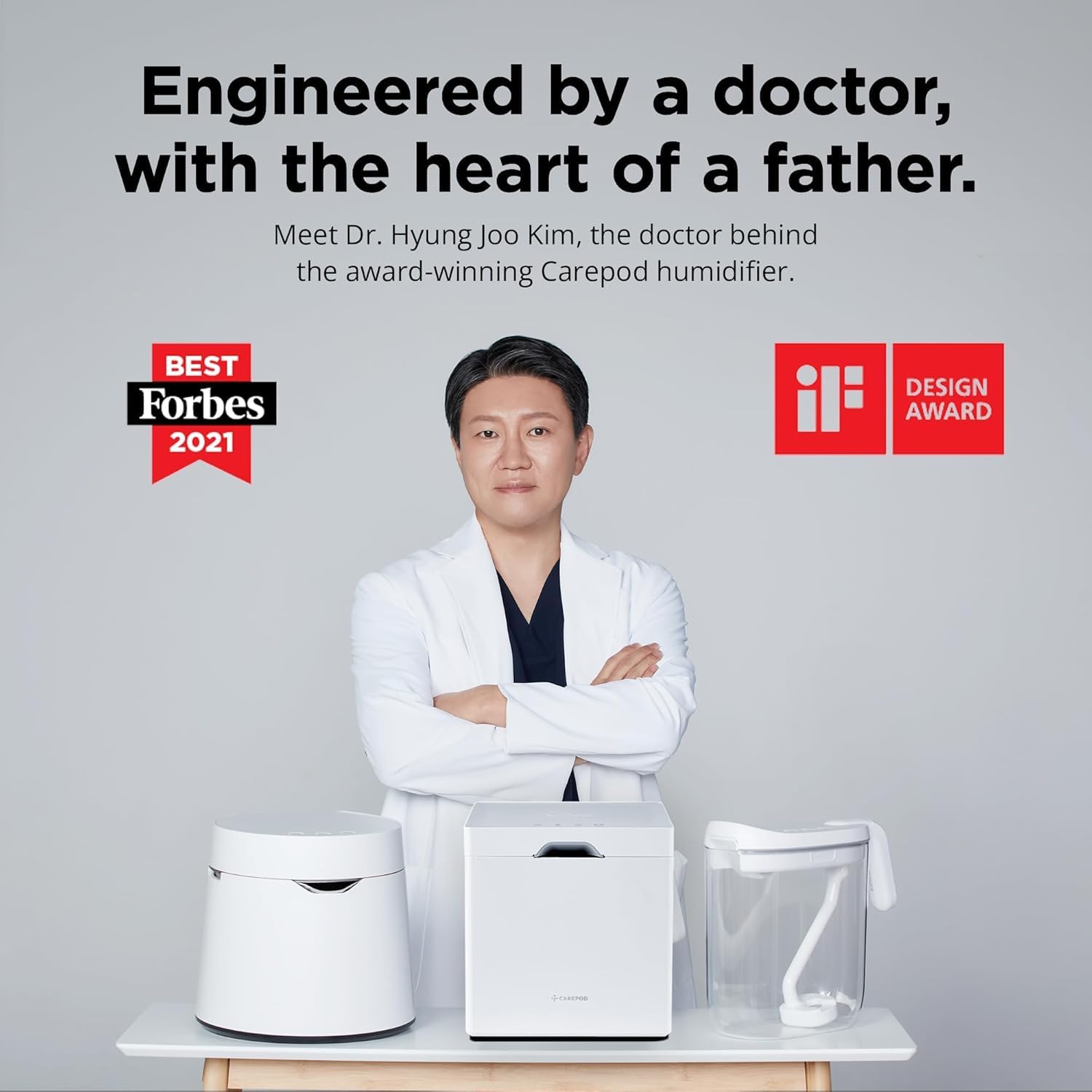 Carepod Cube Plus X50V Stainless Steel Humidifier - Easy to Clean, 3 Mist Level Settings, Auto-Humidity & Auto Shut-Off Feature, One Touch Built-in Sanitization, No Filters, Lasts 32Hrs (1.1Gal/4.2L)