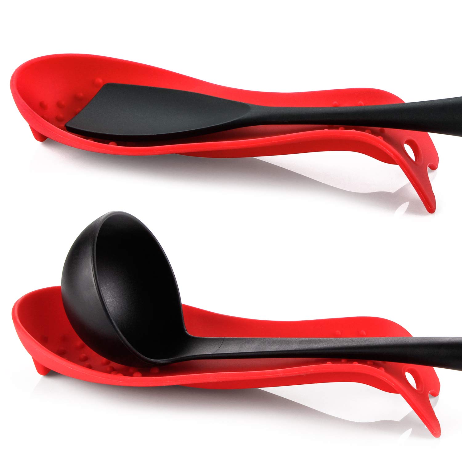 MSY BIGSUNNY Silicone Spoon Rests, Cooking Utensils Holder for Kitchen (2, Red-Red) — image 1