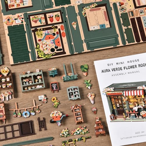 Chinoket Book Nook Kit –Sala de flores Aura Verde(Romance eterno),Puzzle 3D de Madera con Luz LED, Miniatura Creativa para niños y Adultos, Decoración Hogareña y Regalo Original
