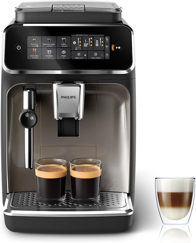 Máquina de café superautomática philips série 3300 - espumador de leite clássico, 5 tipos de café personalizáveis, extração silenciosa silentbrew, tela sensível ao toque. cromado preto (ep3326/90)