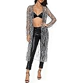 YYA Women's Sequin Long Cardigan Sparkly Shimmer Open Front Draped Evening Cover Up Blouse for Party,Wedding,Night Out S-XXL