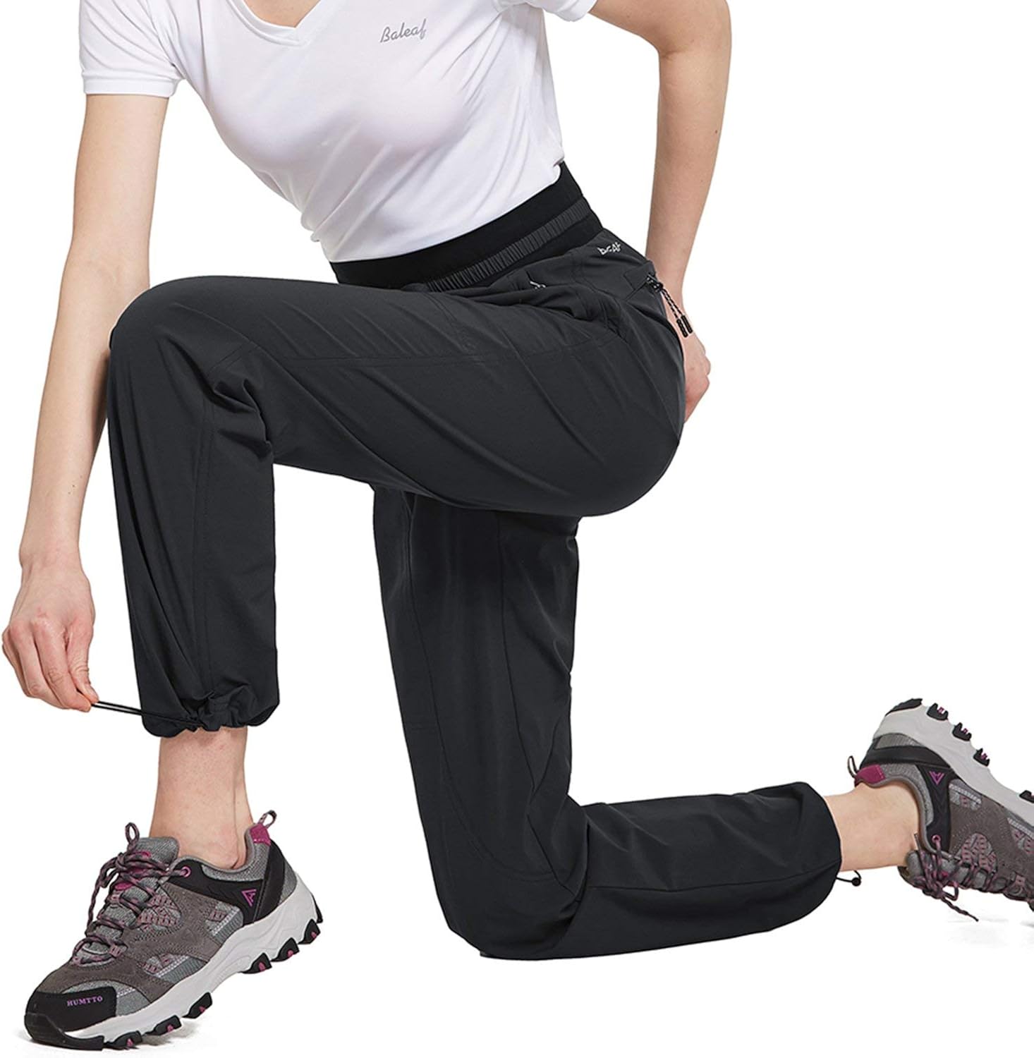 BALEAF Women's Hiking Pants Capri with Zipper Pockets Lightweight Quick Dry Elastic Band SPF 50+ Jogger Golf Pants : Clothing
