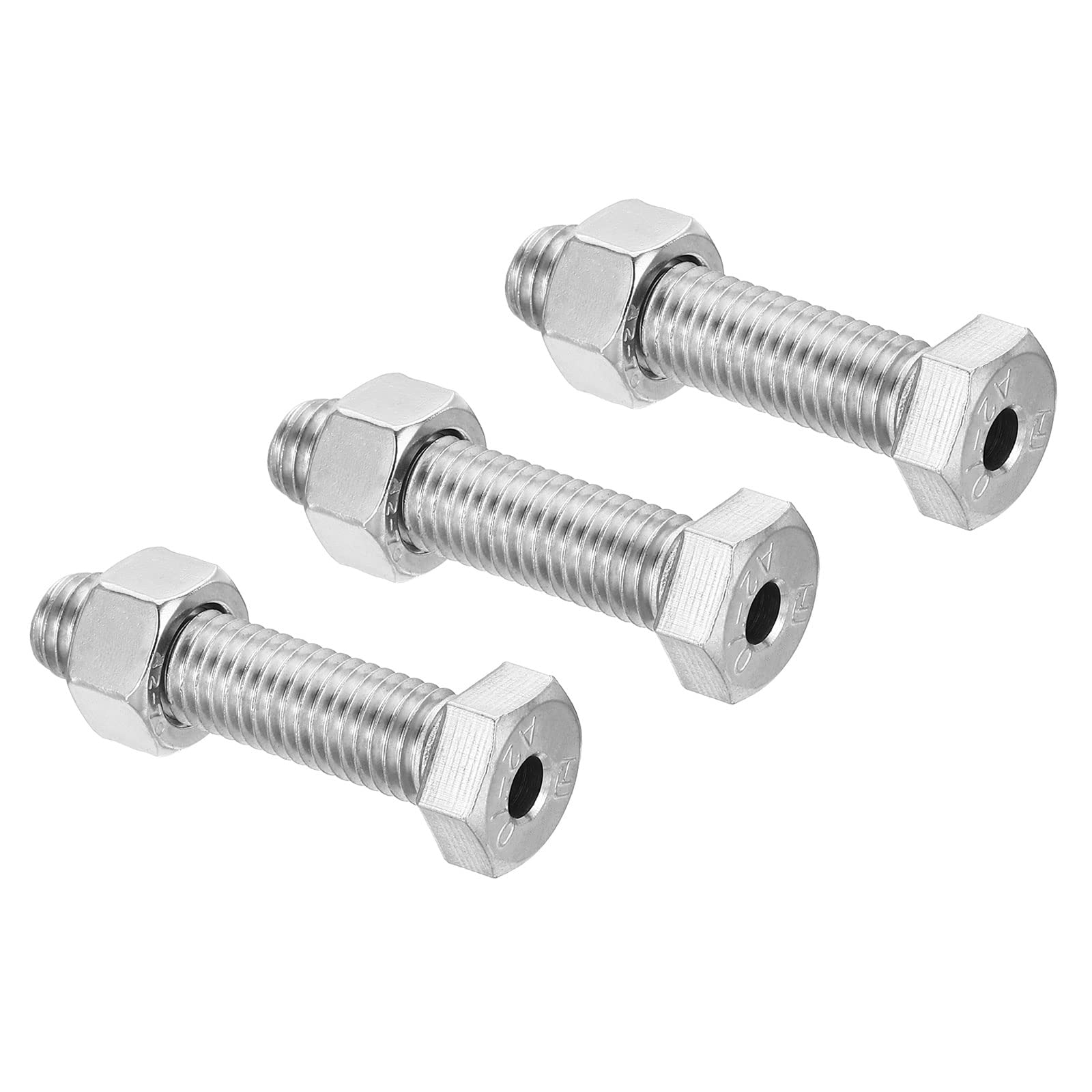 PATIKIL M12x50mm Hollow External Hexagon Screw, 3 Set Cylindrical Lamp Threading Socket Screws Through Hole Bolt with Nut 304 Stainless Steel
